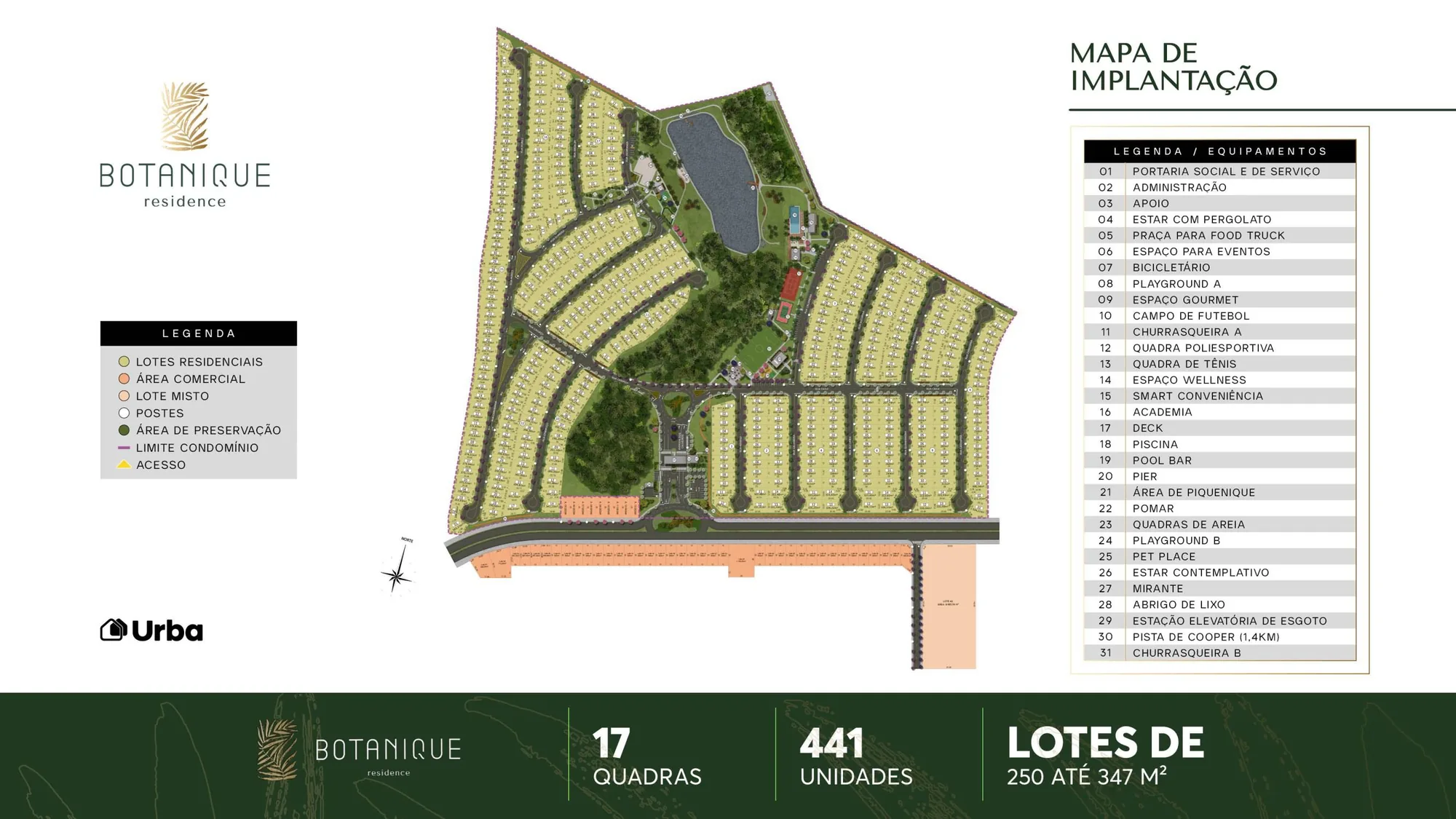 Mapa de implantação com legenda dos 31 equipamentos